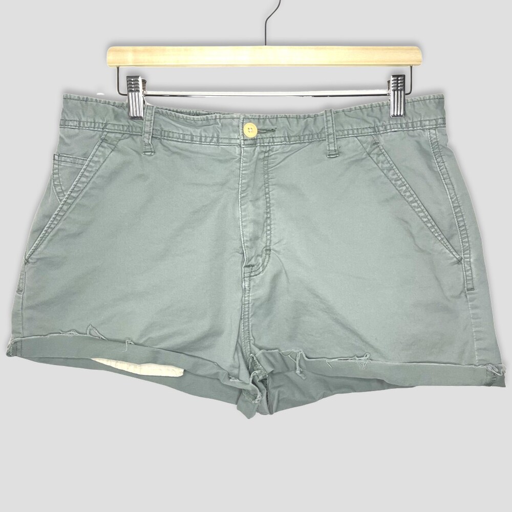 CPO Provisions Mens Shorts 34 Green Cotton Stretch Twill Cut Off Chino Casual